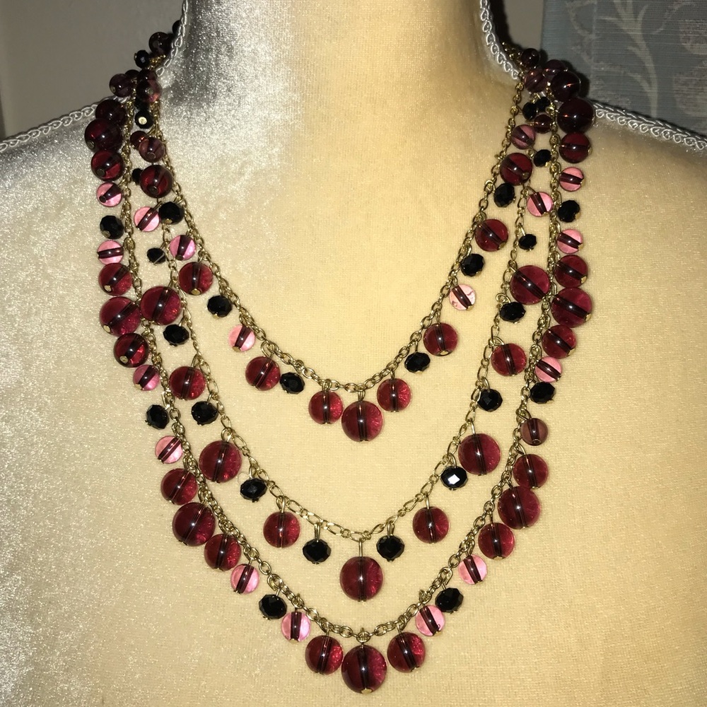 Talbots Wine Colored Beaded Necklace